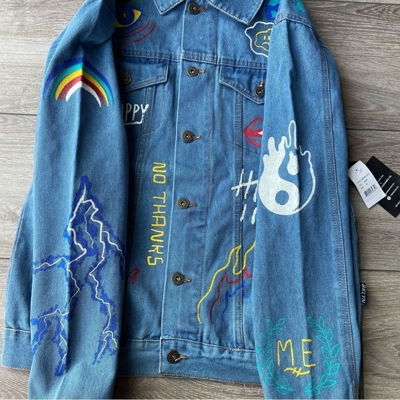 NWT Brooklyn Cloth Streetwear Graffiti Denim Button Up Jean Jacket - Picture 8 of 16